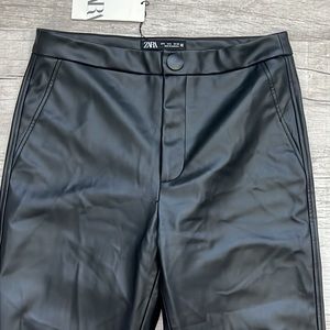 Zara Women's High-Waisted Faux Leather Leggings Leather Black Size L Size Zip